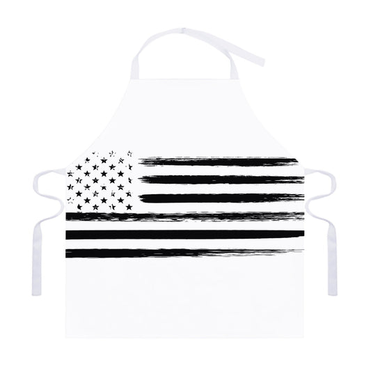 White And Black USA Flag Print Adjustable Apron