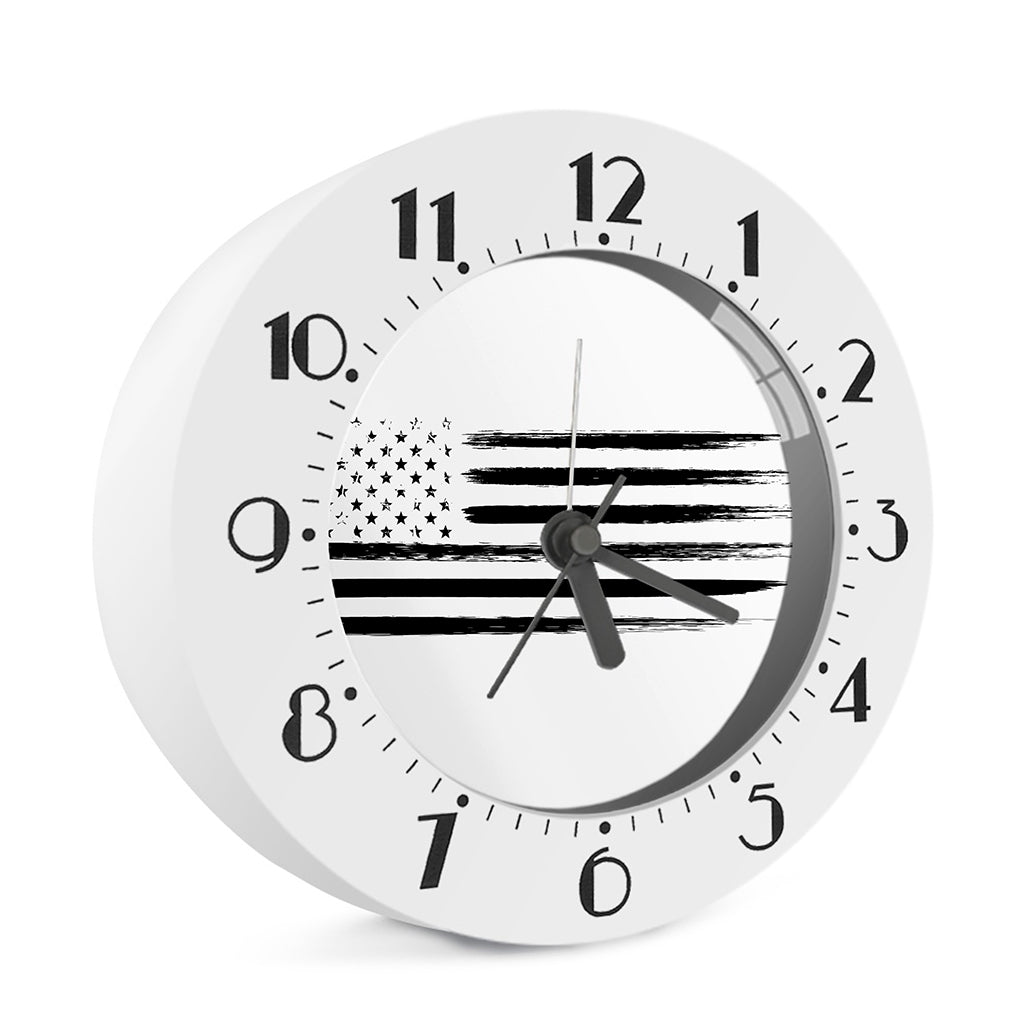 White And Black USA Flag Print Alarm Clock