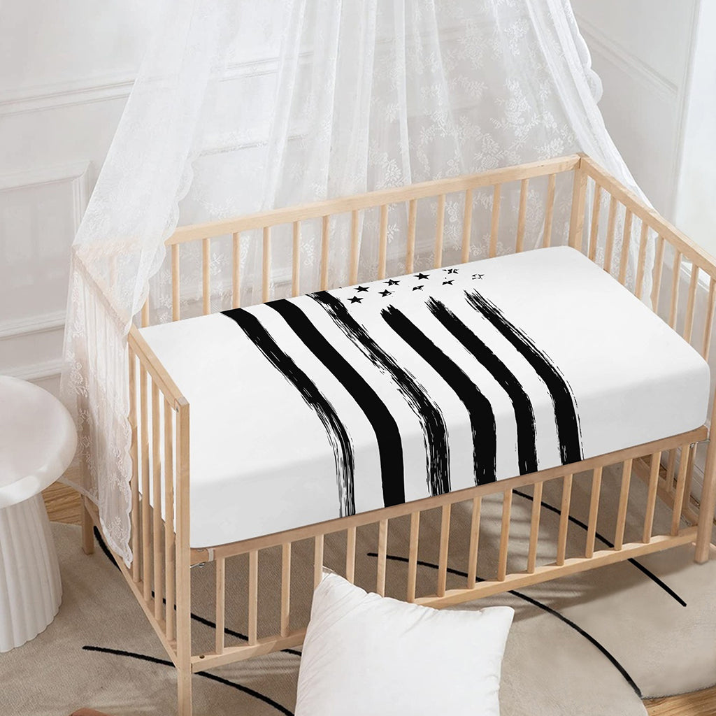 White And Black USA Flag Print Baby Crib Sheet