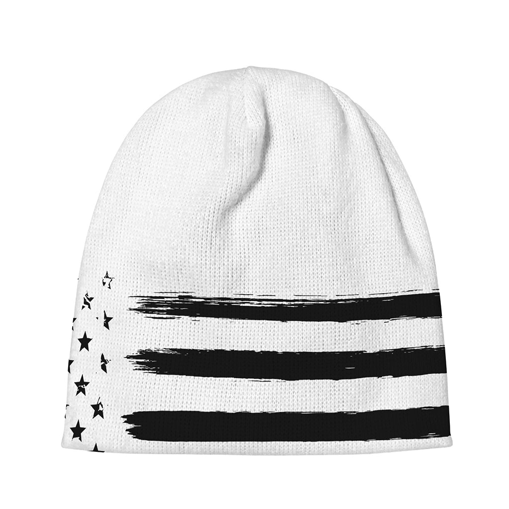 White And Black USA Flag Print Beanie