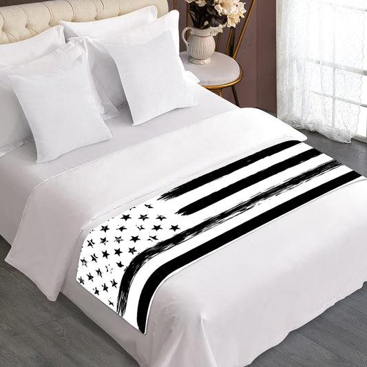 White And Black USA Flag Print Bed Runner