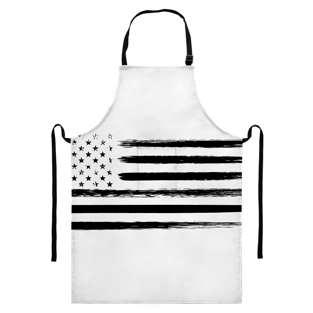 White And Black USA Flag Print Bib Apron With Pocket
