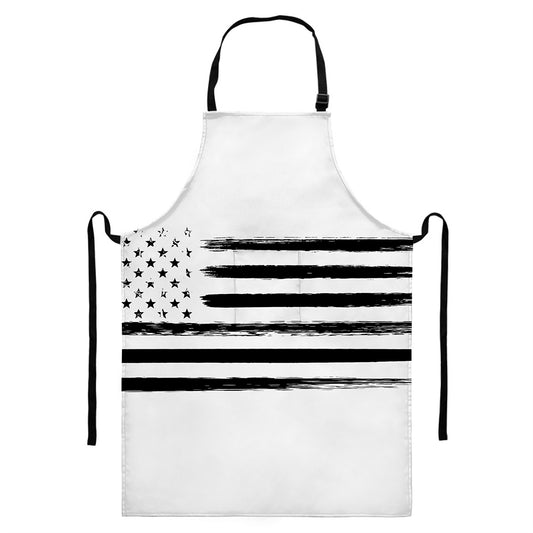 White And Black USA Flag Print Bib Apron With Pocket