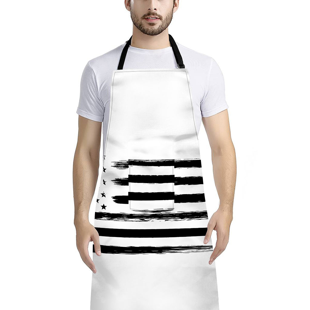 White And Black USA Flag Print Bib Apron With Pocket