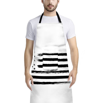 White And Black USA Flag Print Bib Apron With Pocket