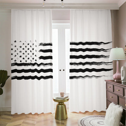 White And Black USA Flag Print Blackout Pencil Pleat Curtains