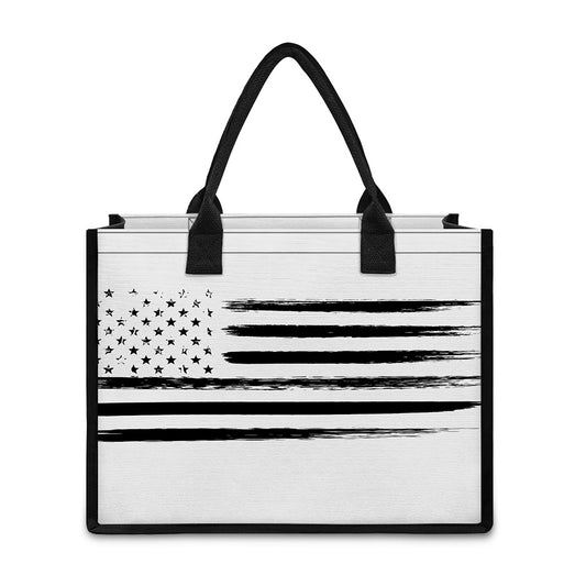 White And Black USA Flag Print Canvas Tote Bag