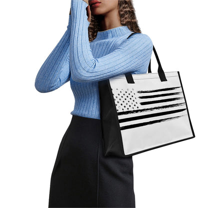 White And Black USA Flag Print Canvas Tote Bag