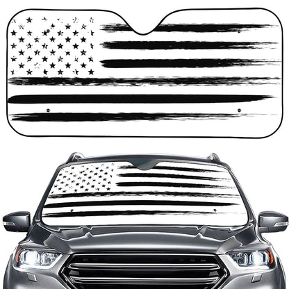 White And Black USA Flag Print Car Windshield Sun Shade