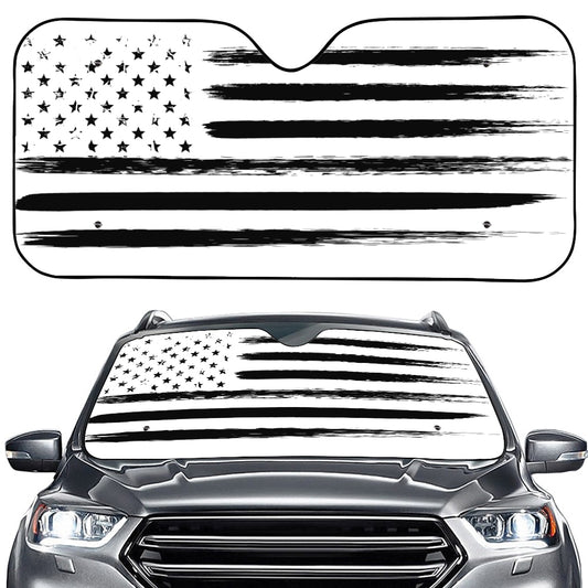 White And Black USA Flag Print Car Windshield Sun Shade