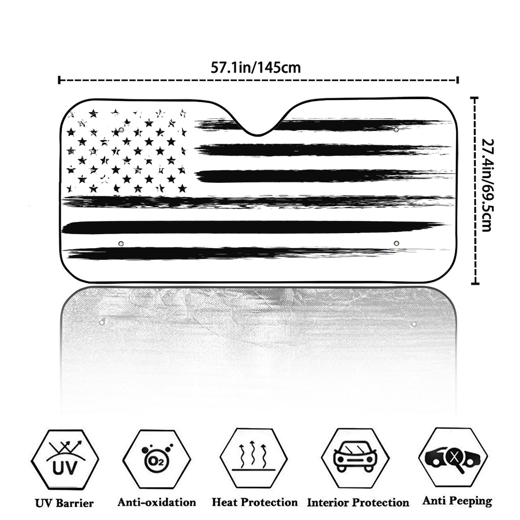 White And Black USA Flag Print Car Windshield Sun Shade