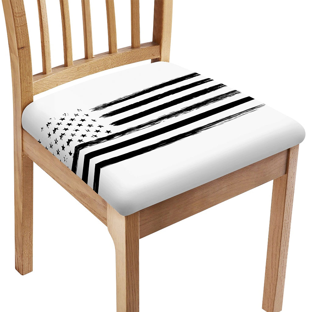 White And Black USA Flag Print Chair Cushion Cover