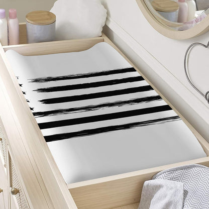 White And Black USA Flag Print Changing Pad Cover