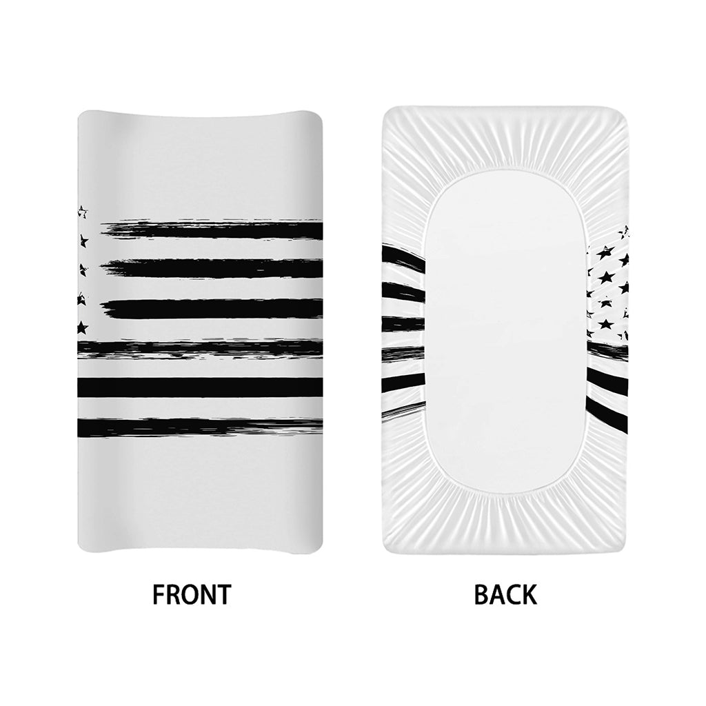 White And Black USA Flag Print Changing Pad Cover