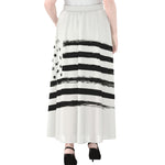 White And Black USA Flag Print Chiffon Maxi Skirt