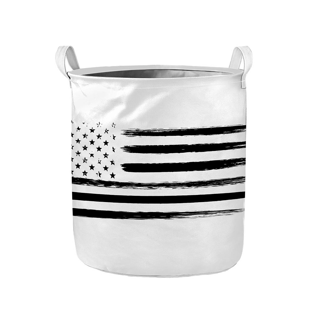 White And Black USA Flag Print Collapsible Laundry Basket