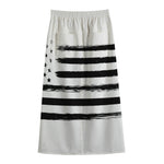 White And Black USA Flag Print Cotton Front Slit Maxi Skirt