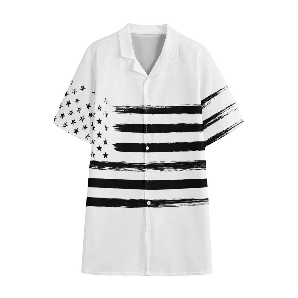 White And Black USA Flag Print Cotton Hawaiian Shirt