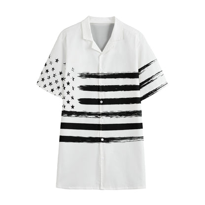White And Black USA Flag Print Cotton Hawaiian Shirt