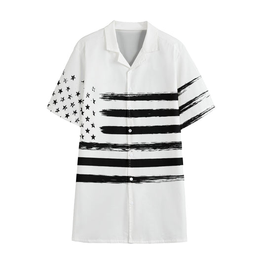 White And Black USA Flag Print Cotton Hawaiian Shirt