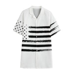 White And Black USA Flag Print Cotton Hawaiian Shirt