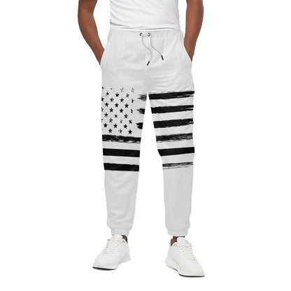White And Black USA Flag Print Cotton Pants