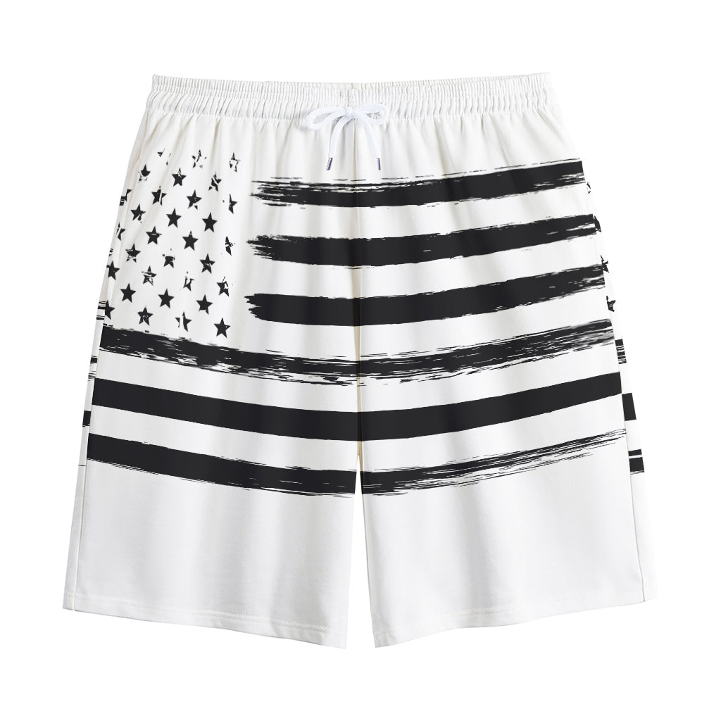 White And Black USA Flag Print Cotton Shorts