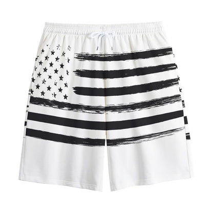White And Black USA Flag Print Cotton Shorts