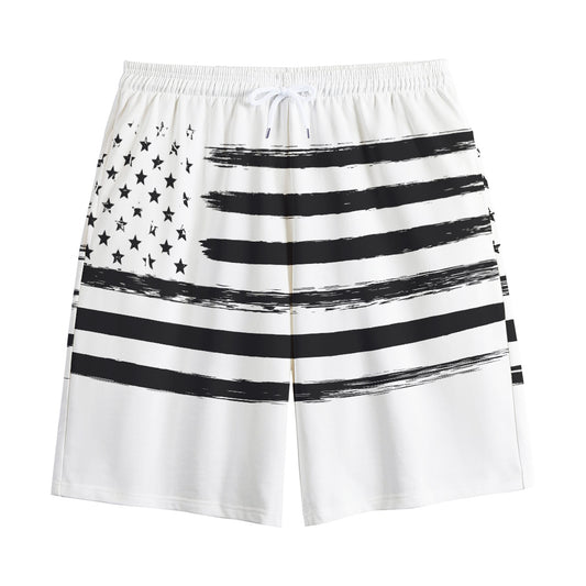 White And Black USA Flag Print Cotton Shorts