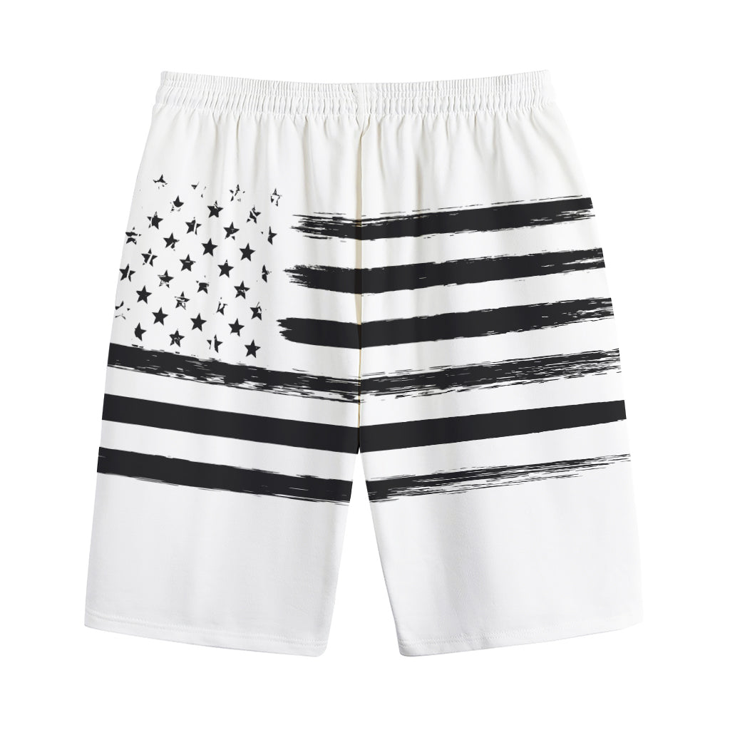 White And Black USA Flag Print Cotton Shorts