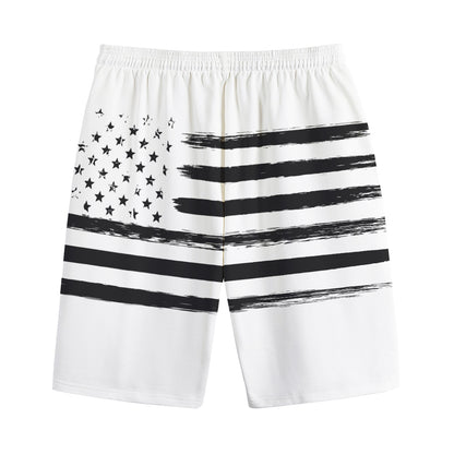 White And Black USA Flag Print Cotton Shorts