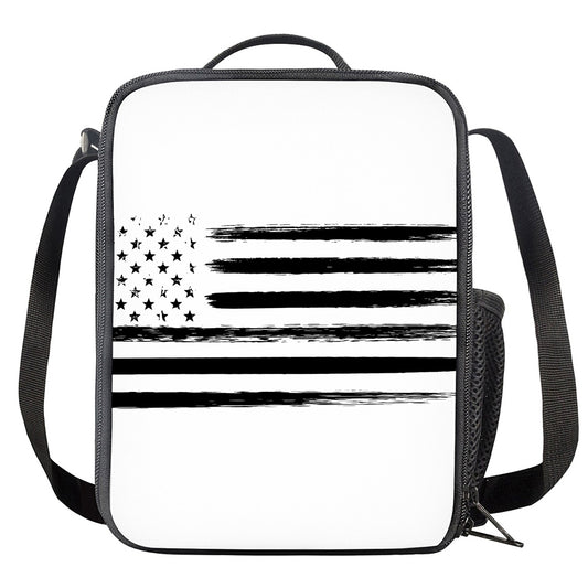 White And Black USA Flag Print Crossbody Lunch Bag