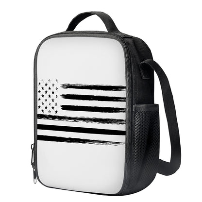 White And Black USA Flag Print Crossbody Lunch Bag