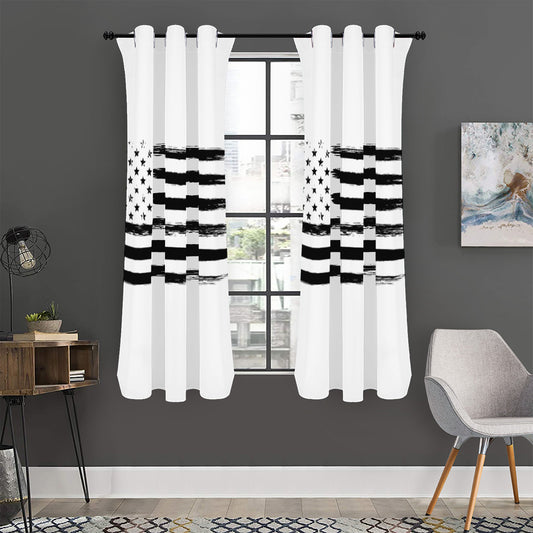 White And Black USA Flag Print Curtain
