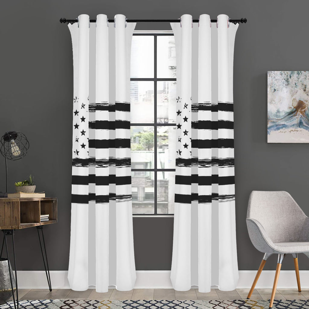 White And Black USA Flag Print Curtain