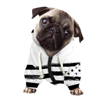 White And Black USA Flag Print Dog Zip Up Hoodie