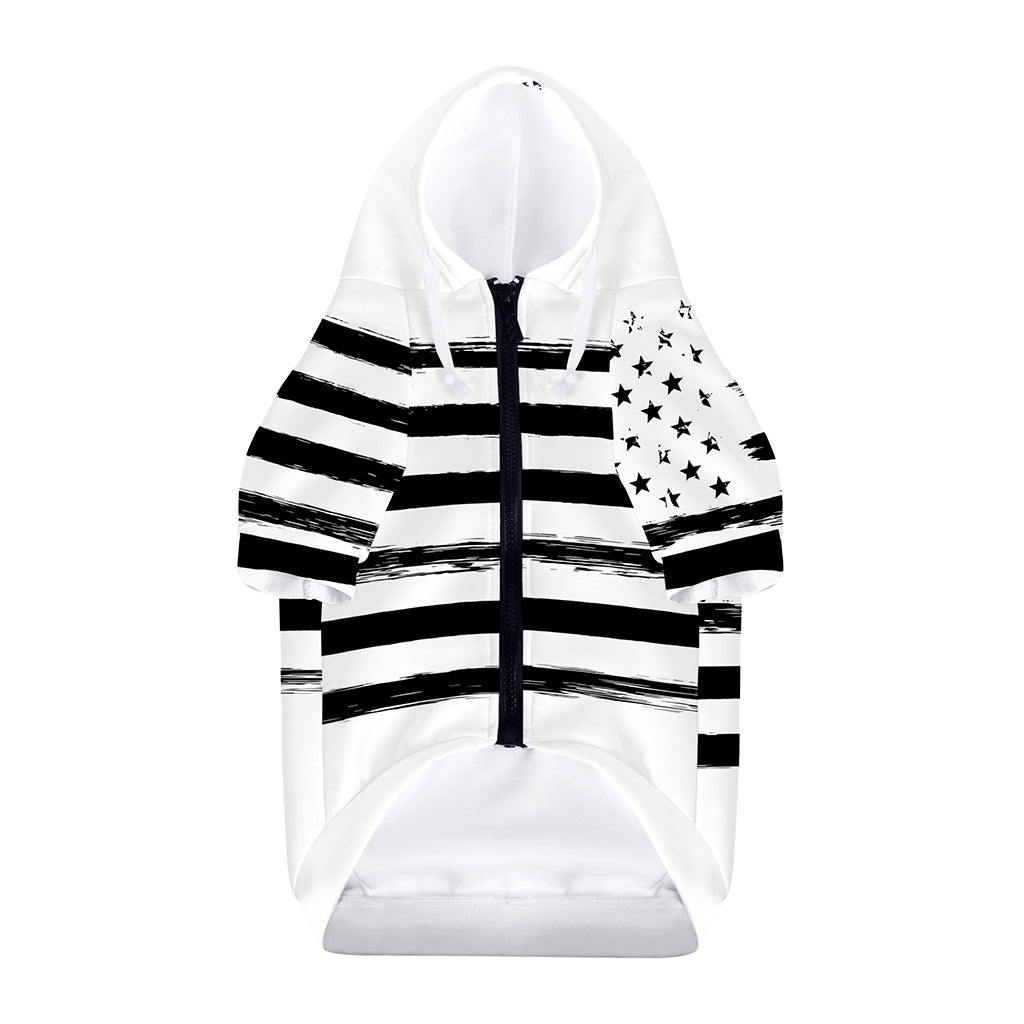 White And Black USA Flag Print Dog Zip Up Hoodie