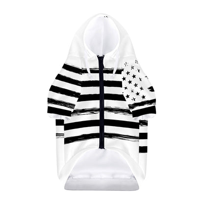 White And Black USA Flag Print Dog Zip Up Hoodie
