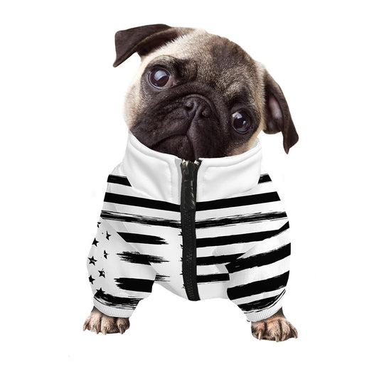 White And Black USA Flag Print Dog Zip Up Jacket