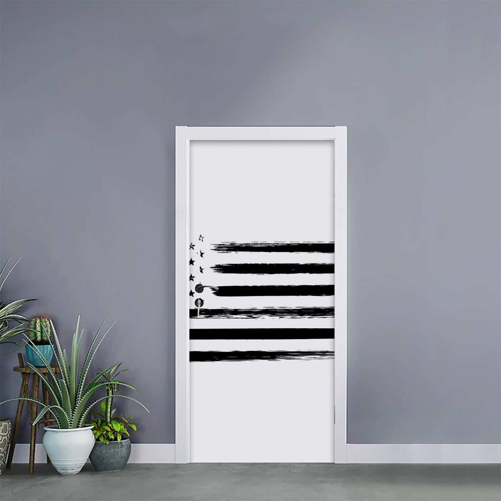 White And Black USA Flag Print Door Sticker