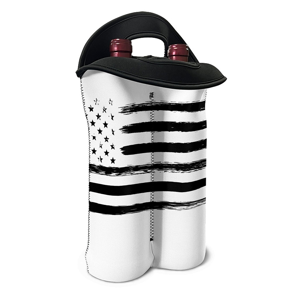 White And Black USA Flag Print Double Neoprene Wine Tote