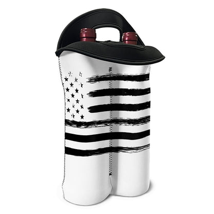 White And Black USA Flag Print Double Neoprene Wine Tote