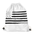 White And Black USA Flag Print Drawstring Bag