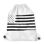 White And Black USA Flag Print Drawstring Bag