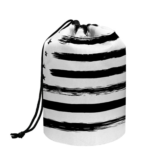 White And Black USA Flag Print Drawstring Makeup Bag