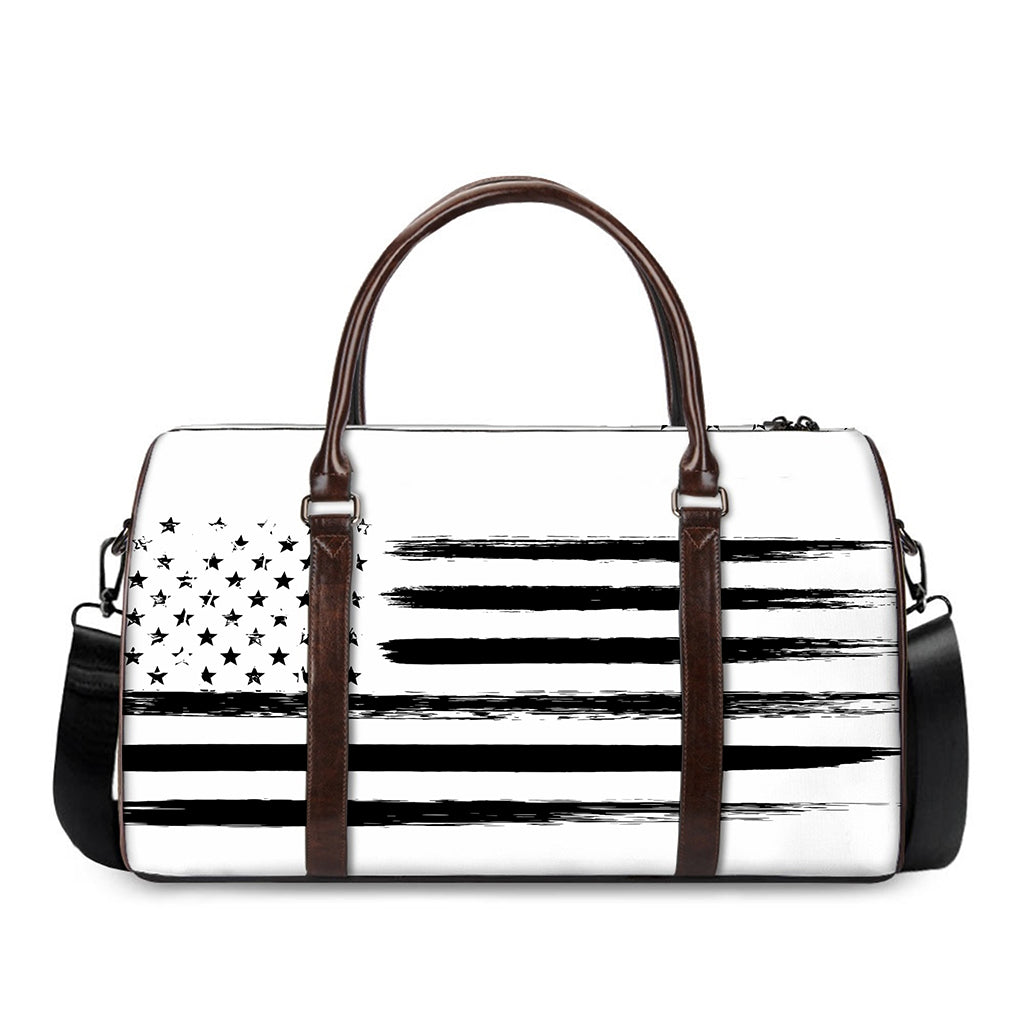 White And Black USA Flag Print Duffle Bag