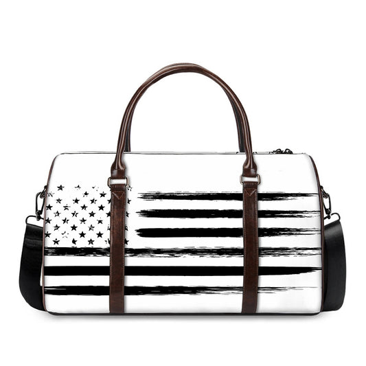 White And Black USA Flag Print Duffle Bag
