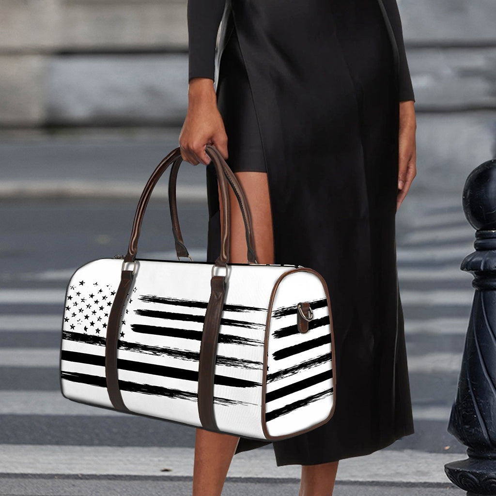 White And Black USA Flag Print Duffle Bag