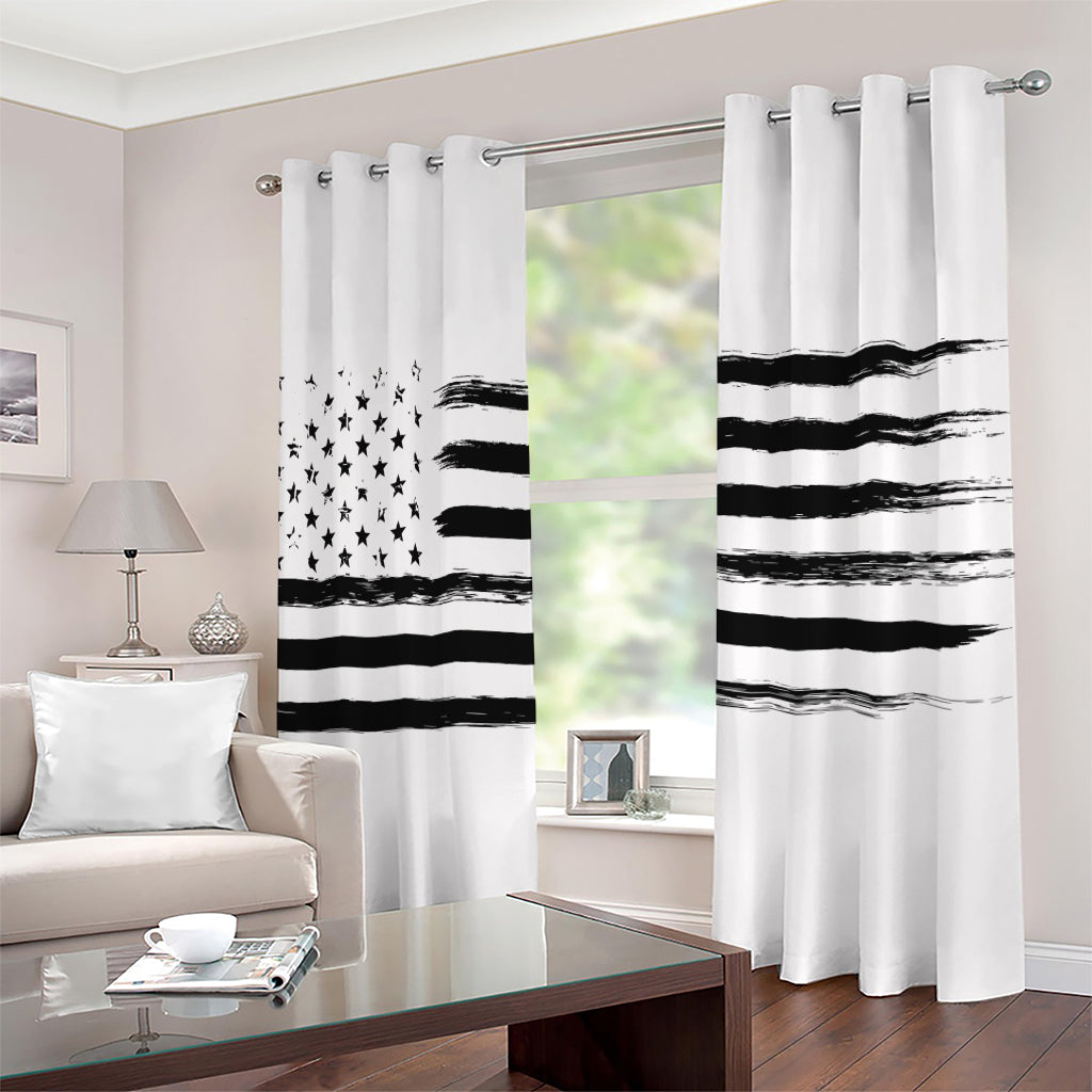 White And Black USA Flag Print Extra Wide Grommet Curtains