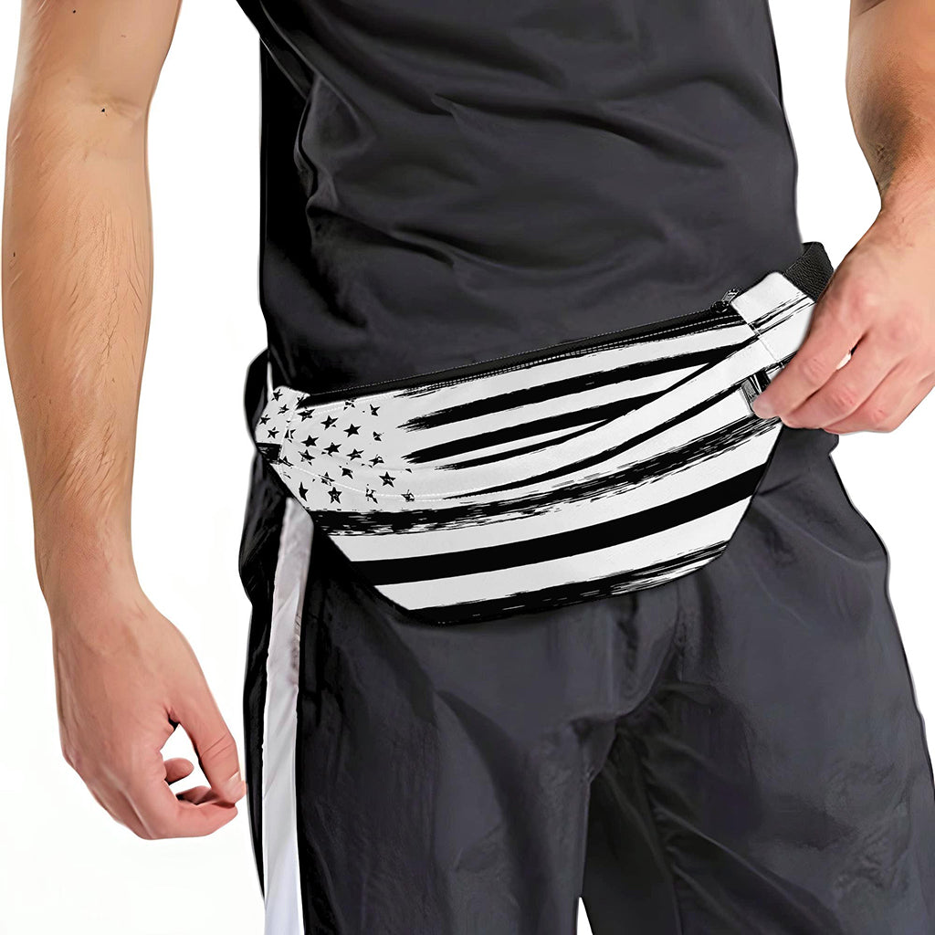 White And Black USA Flag Print Fanny Pack